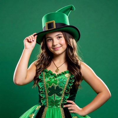 Girl in green leprechaun costume