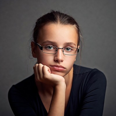 Teen girl resting chin on hand
