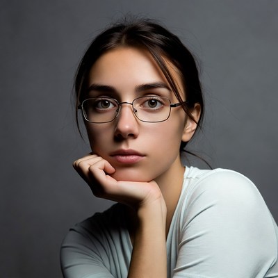 Young woman resting chin on hand