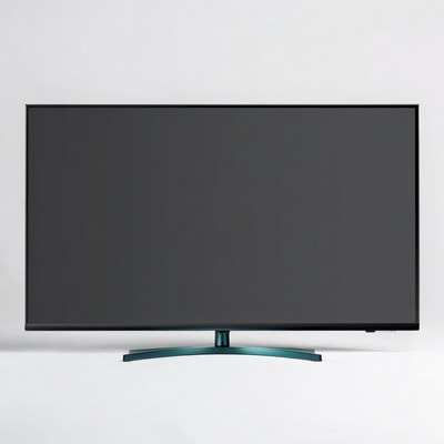 Black Samsung TV on Teal Stand