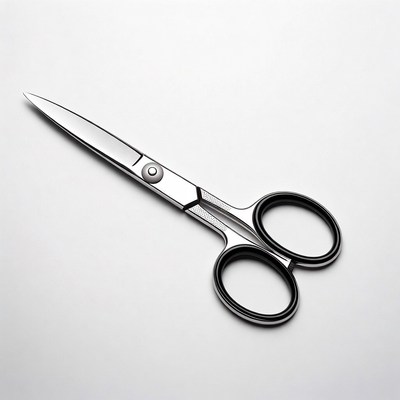 Silver scissors on white background