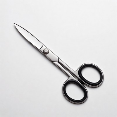 Silver scissors on white background