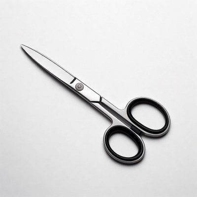 Silver scissors on white background