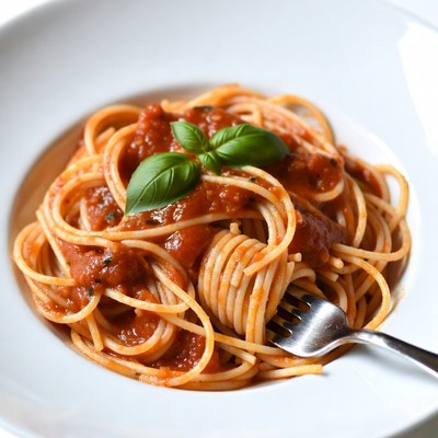 Spaghetti with Tomato Sauce and Fork
