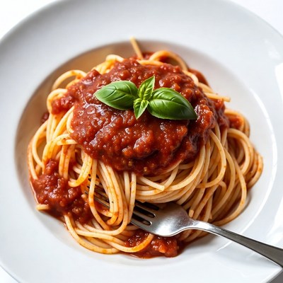 Spaghetti with Tomato Sauce and Fork