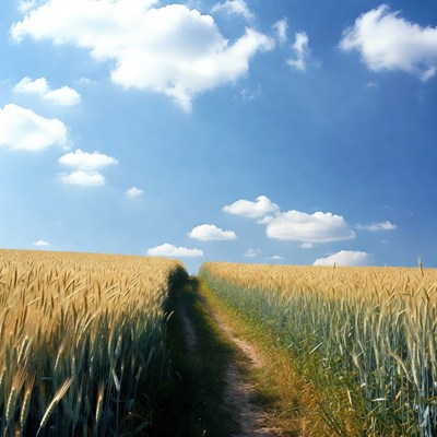 Wheat Field Path Blue Sky