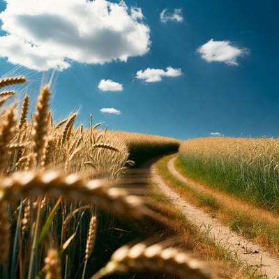 Wheat Field Path Blue Sky