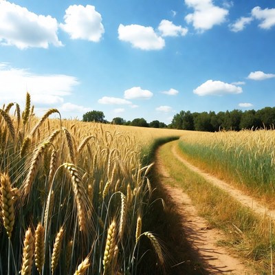 Wheat Field Path Blue Sky