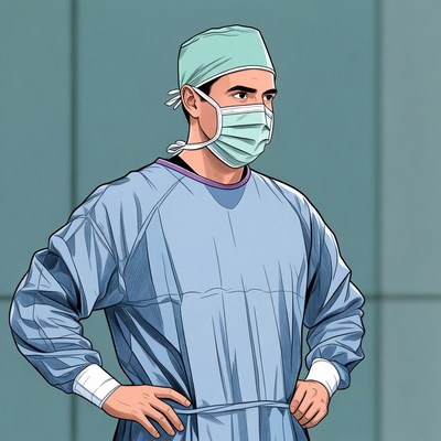 Surgeon in scrubs and mask