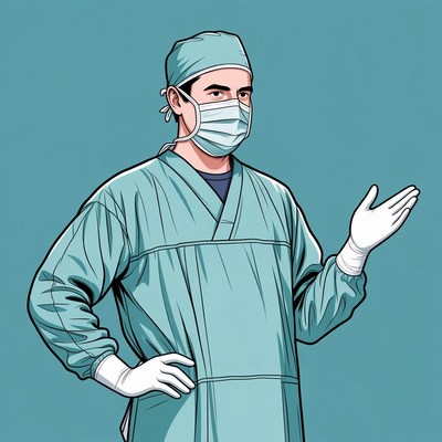 Cartoon surgeon gesturing with hand