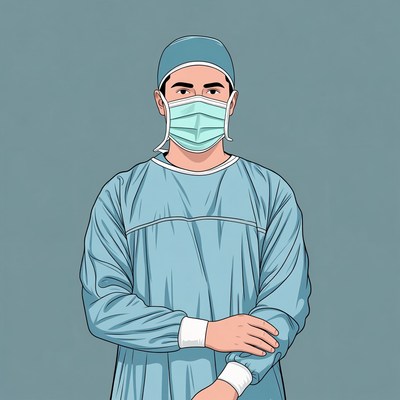 Asian male surgeon in scrubs