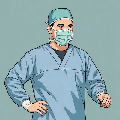 Asian male doctor in surgical gear