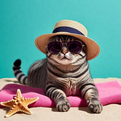 Cat wearing sunglasses and hat
