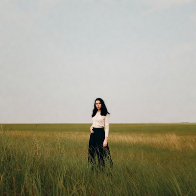 Woman standing in tall grass field