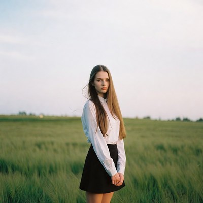Young woman in field grass