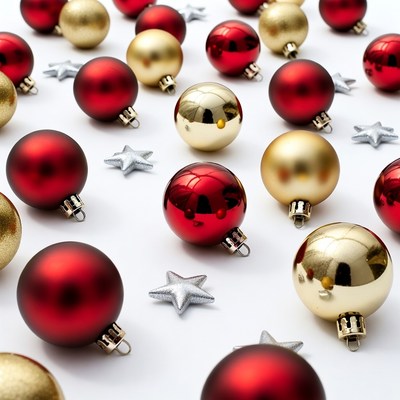 Red Gold Christmas Ornaments on White