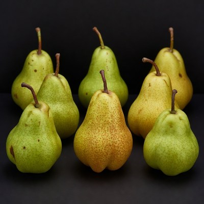 Fresh pears on black background