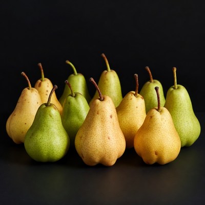 Fresh pears on black background