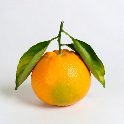 Orange with Leaves on White Background