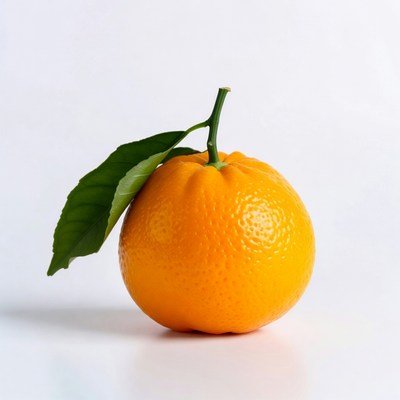 Orange with green leaf
