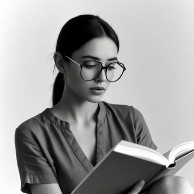 Woman reading book in glasses