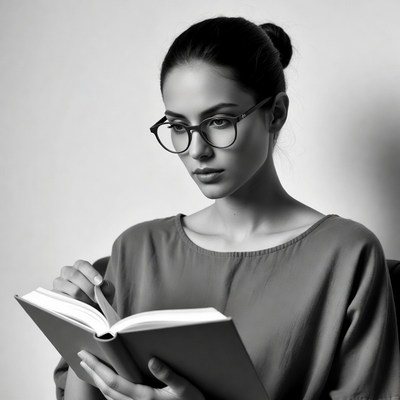 Woman reading book in glasses
