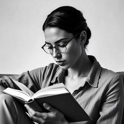 Woman reading book in glasses