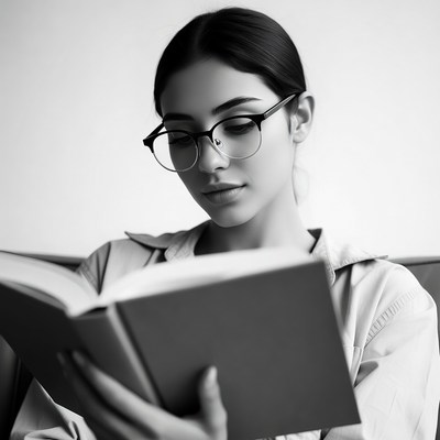 Woman reading book in glasses