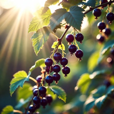 Currants on branch in sunlight