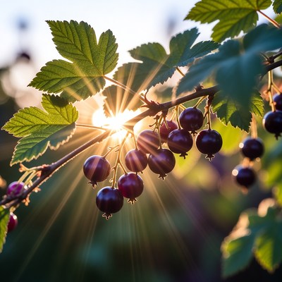 Currants on branch in sunlight