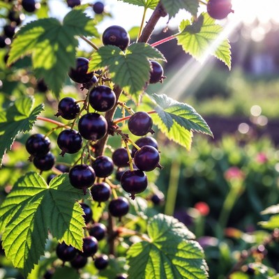 Ripe Black Currants on Bush