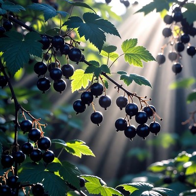 Currants on Branches with Sunlight