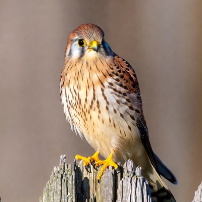American Kestrel perched on fence post