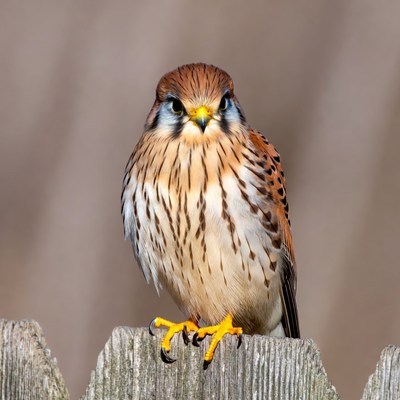 American Kestrel perched on fence