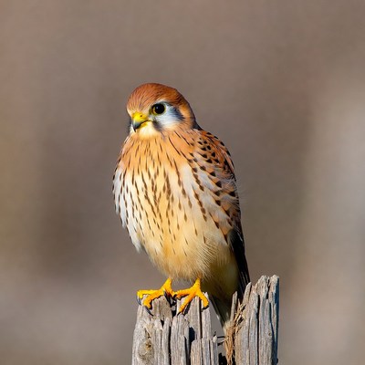 American Kestrel Perched on Wooden Post
