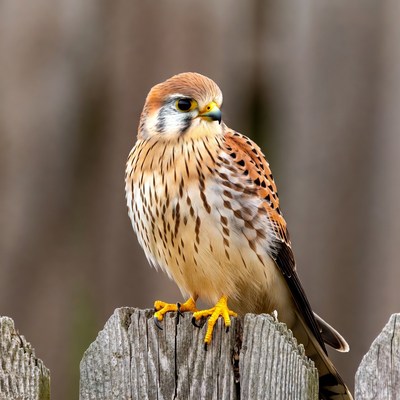 American Kestrel Perched on Fence