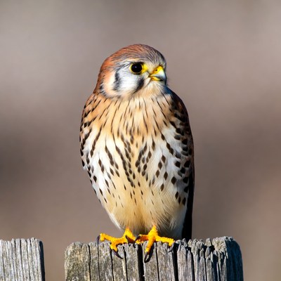 American Kestrel perched on fence