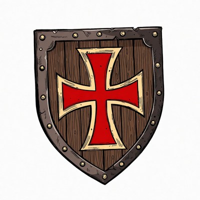 Wooden Shield with Red Cross