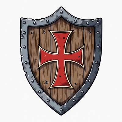 Wooden Shield with Red Cross