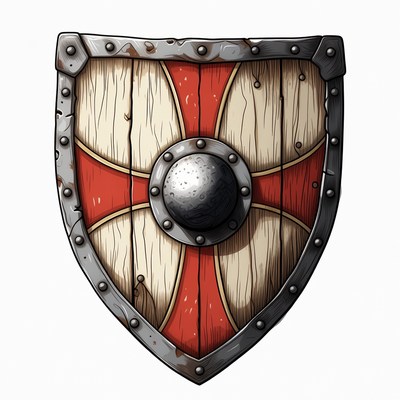 Medieval Wooden Shield with Red Cross