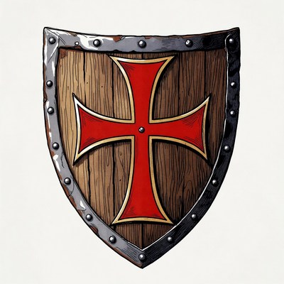 Wooden Shield with Red Cross