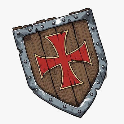 Wooden Shield with Red Cross