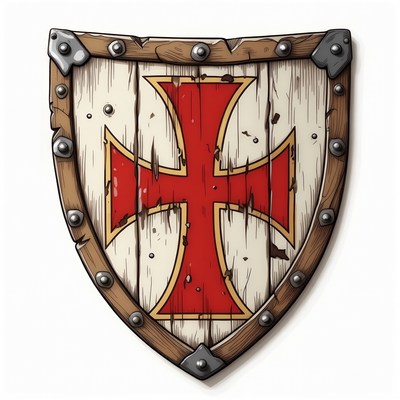Wooden Shield with Red Cross