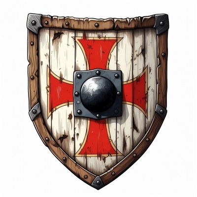 Medieval Wooden Shield with Red Cross