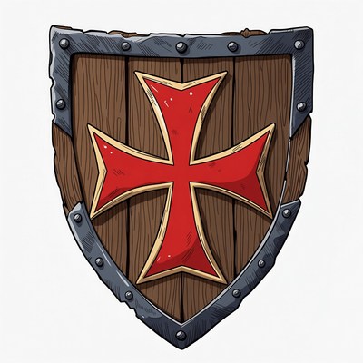 Wooden Shield with Red Maltese Cross
