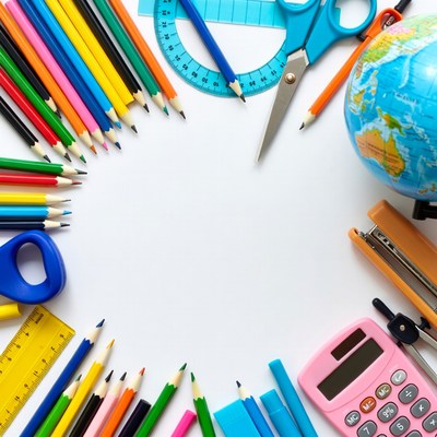 School Supplies Arranged in Circle