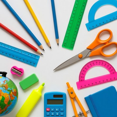 School Supplies Arranged in Circle