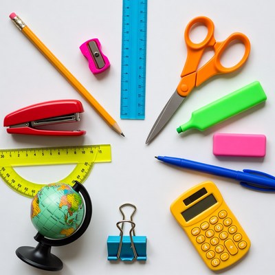 School Supplies on White Background