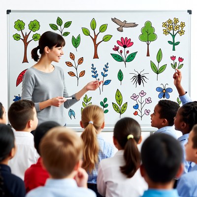 Teacher teaching plants to diverse children