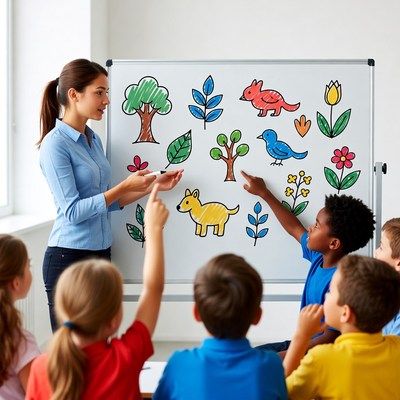Teacher teaching kids classroom drawings